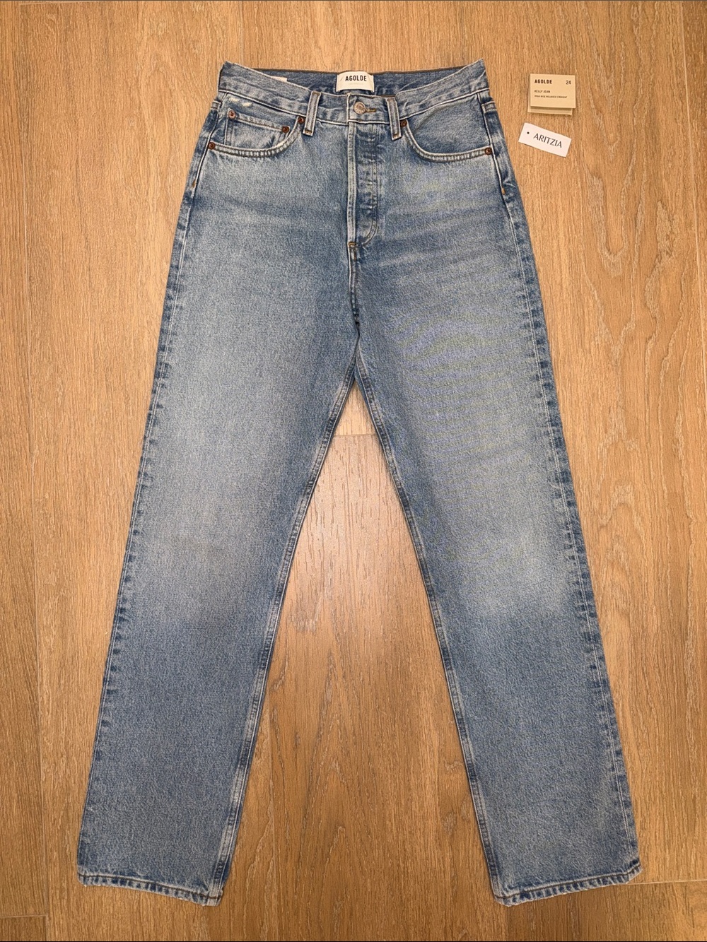 Agolde kelly High Rise Relaxed Straight Denim Jeans in Washed Light harmonicBlue
